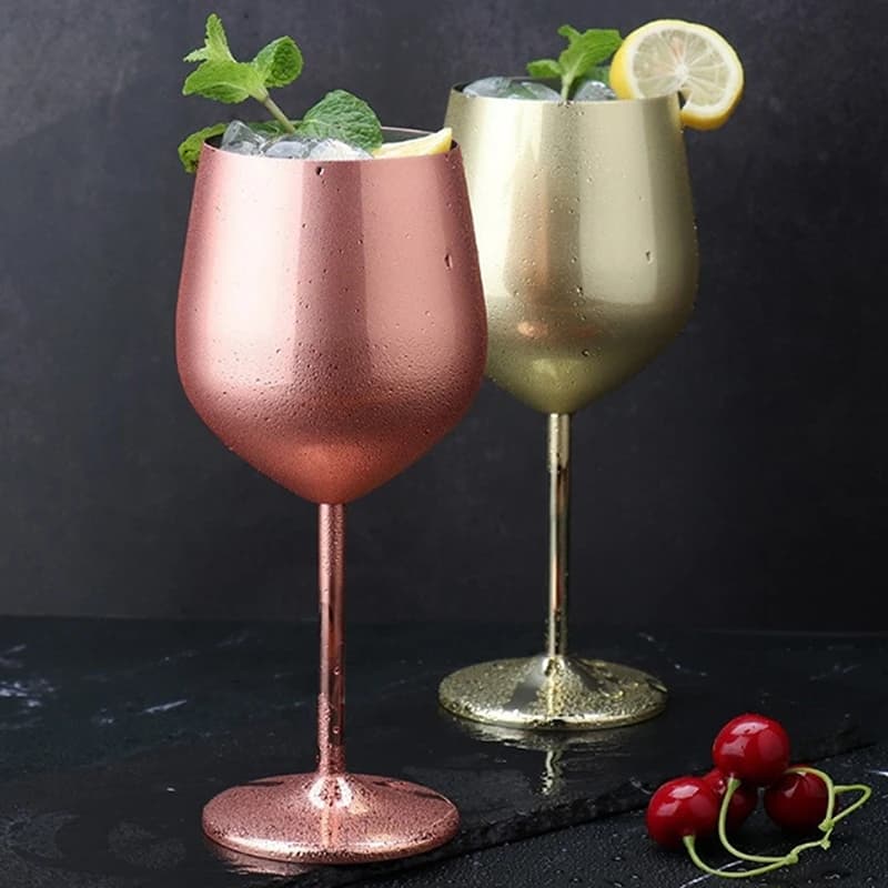 500ML Stainless Steel Goblet Red Wine Cocktail Glass Unbreakable Metal Tall Champagne Glass Bar KTV European Style Goblet Glass