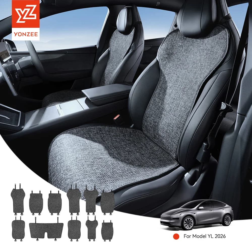 Coprisedile in Lino Seta Ghiaccio YZ per Tesla Model YL 6 Posti, Cuscino Traspirante Estivo Rinfrescante, Protezione Schienale 2026 Accessorio