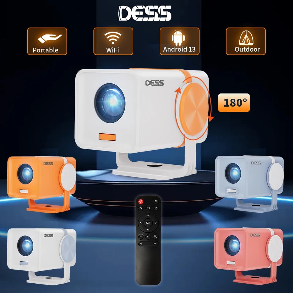 Proiettore DESS Android 13 con Wi-Fi 6 Dual Band, Proiettore Smart Portatile con Power Bank, per Ufficio e Casa, Cinema Android