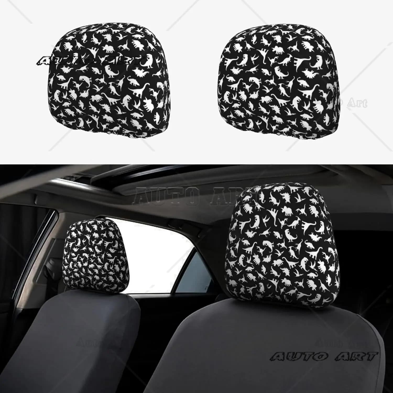 Funny Black Dinosaur Pack 2 Covers for Car Headrest Protection for Car Seat Car Seat for Car Trucks Trucks