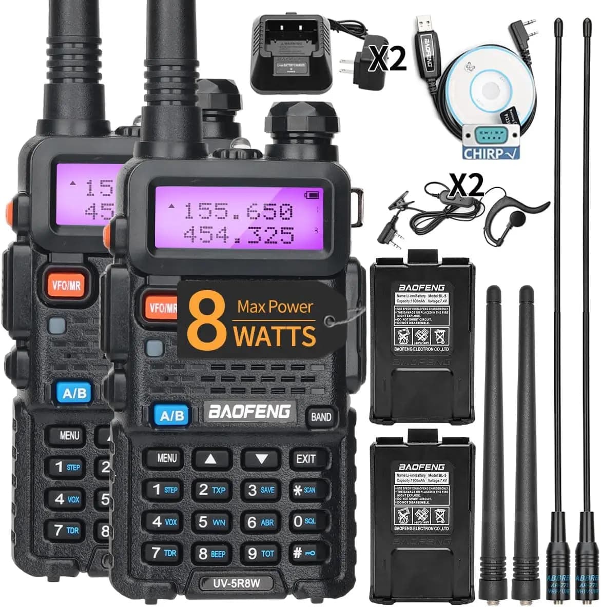 1/2PCS BaoFeng UV-5R 8W Tri-Power Walkie Talkie Ad Alta Potenza Dual Band A Lungo Raggio 128 CH Portatile Palmare UV 5R Ham Radio bidirezionale