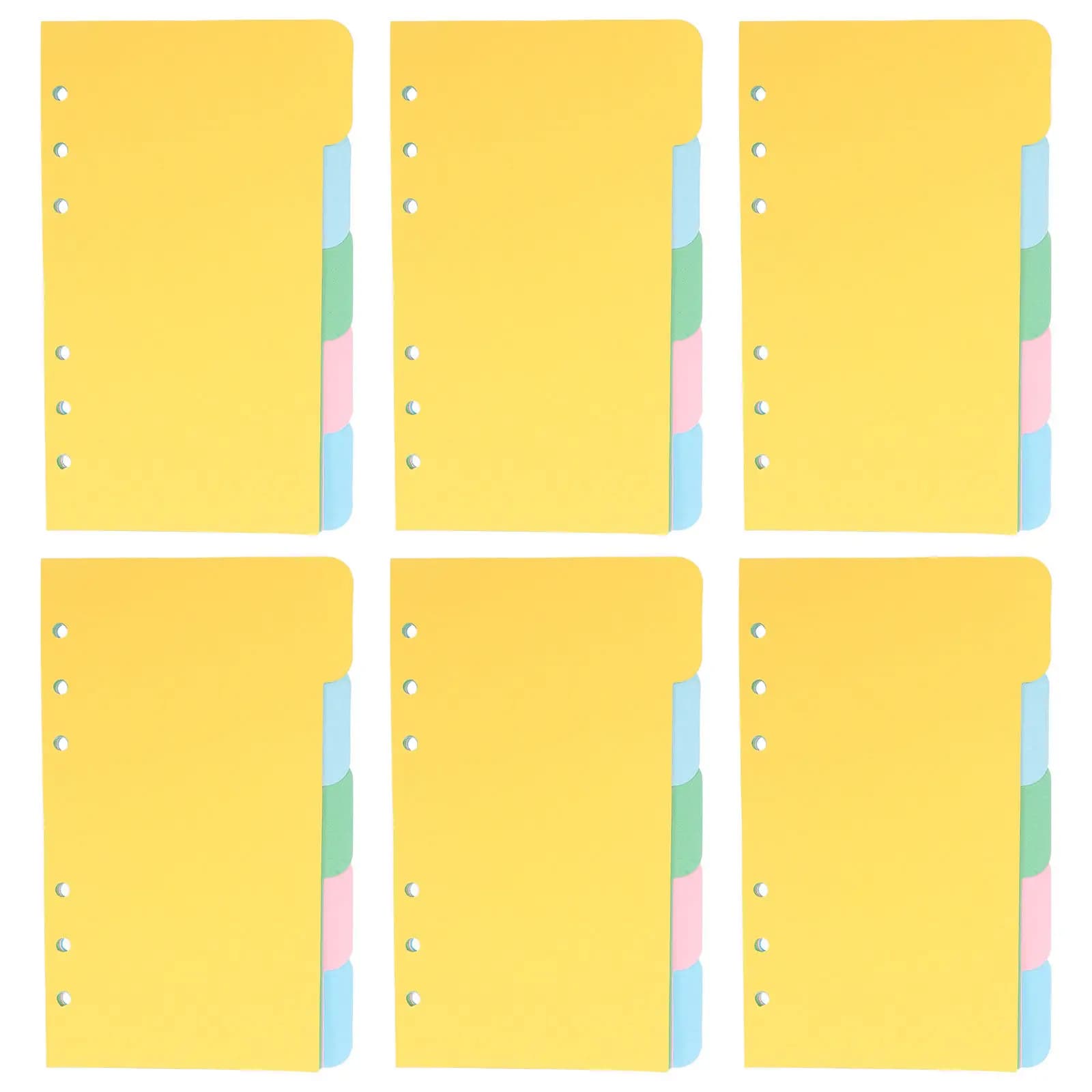 6Sets A6 Loose Leaf Notebook Dividers Cardboard Tabs Paper Separator Pages for Planner Filing Office Diary School Organization