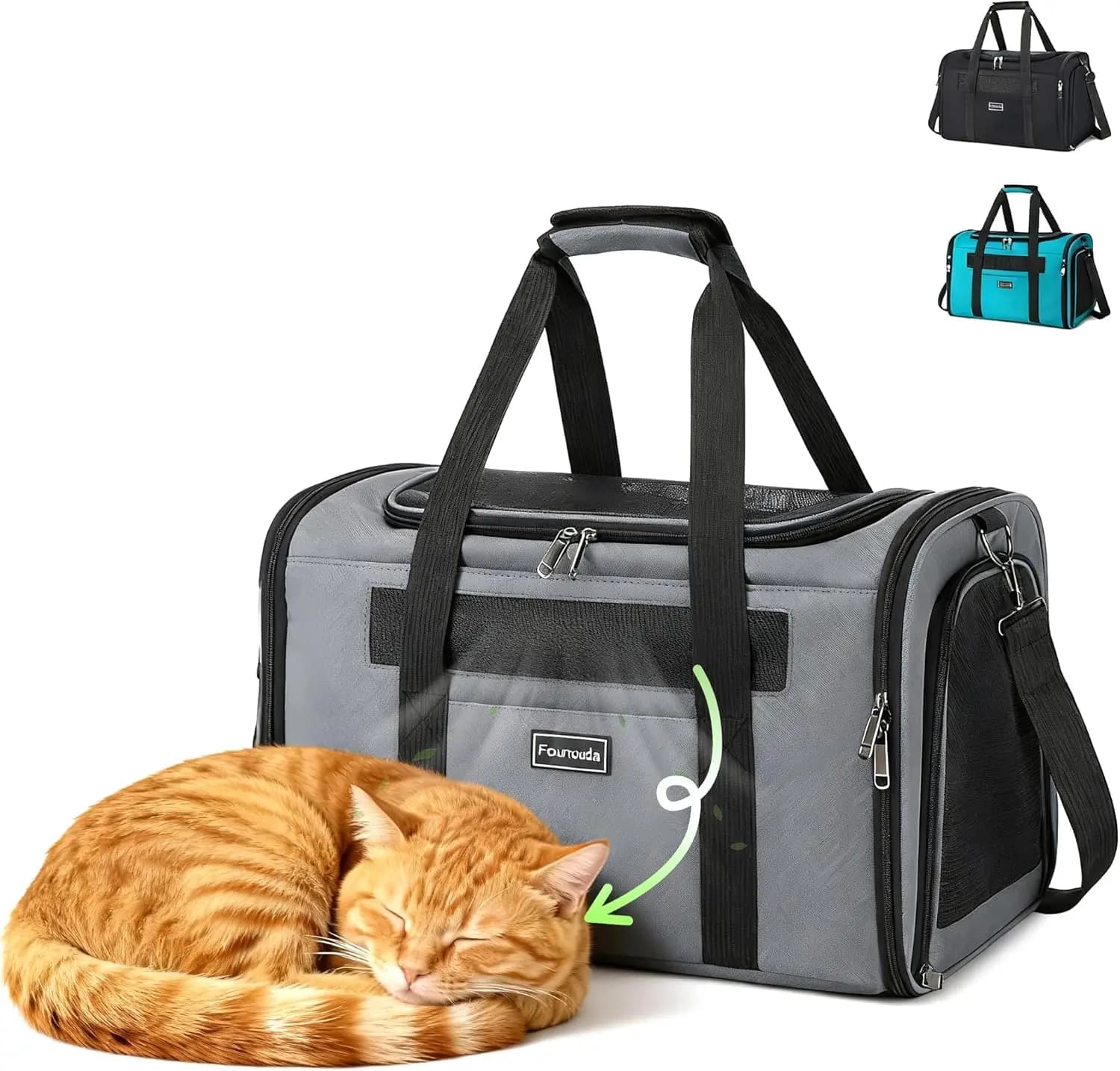 Trasportino per Gatti e Cani Pieghevole, Borsa Morbida per Animali Domestici fino a 9 kg, Trasportino Anti-Fuga con 4 Scomparti