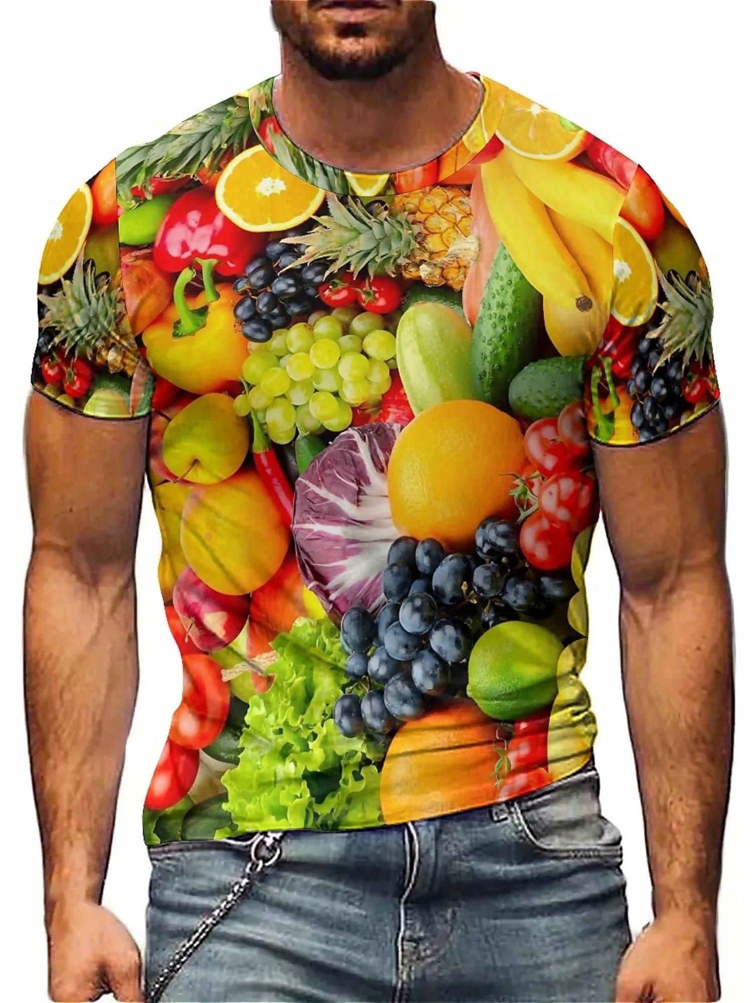 T-shirt casual da uomo primavera estate, T-shirt a maniche corte con stampa 3D di frutta, T-shirt in fibra di poliestere morbida e confortevole