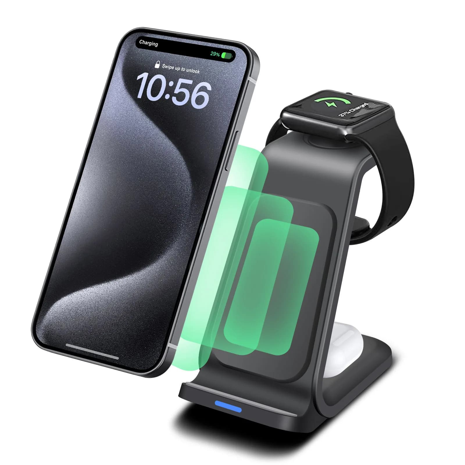 Stazione di ricarica 3 in 1 per iPhone, caricabatterie wireless per iPhone 17 16e 16 15 14 13 12 11 X Pro Max e Apple Watch - Char wireless