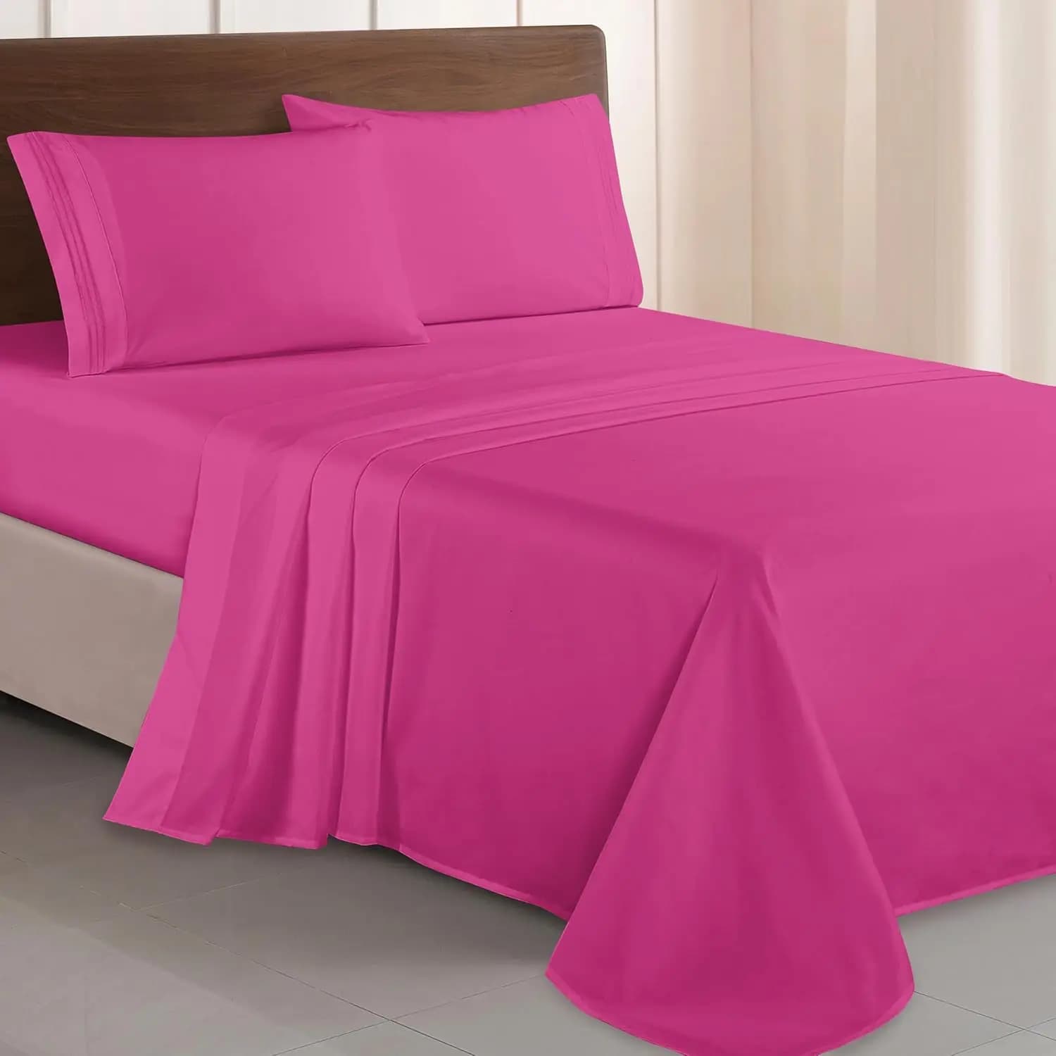 Set of 1500 Strands Luxury Microfiber Sheets for Queen Bed, Light Rose, Rugue Resistant and Changing