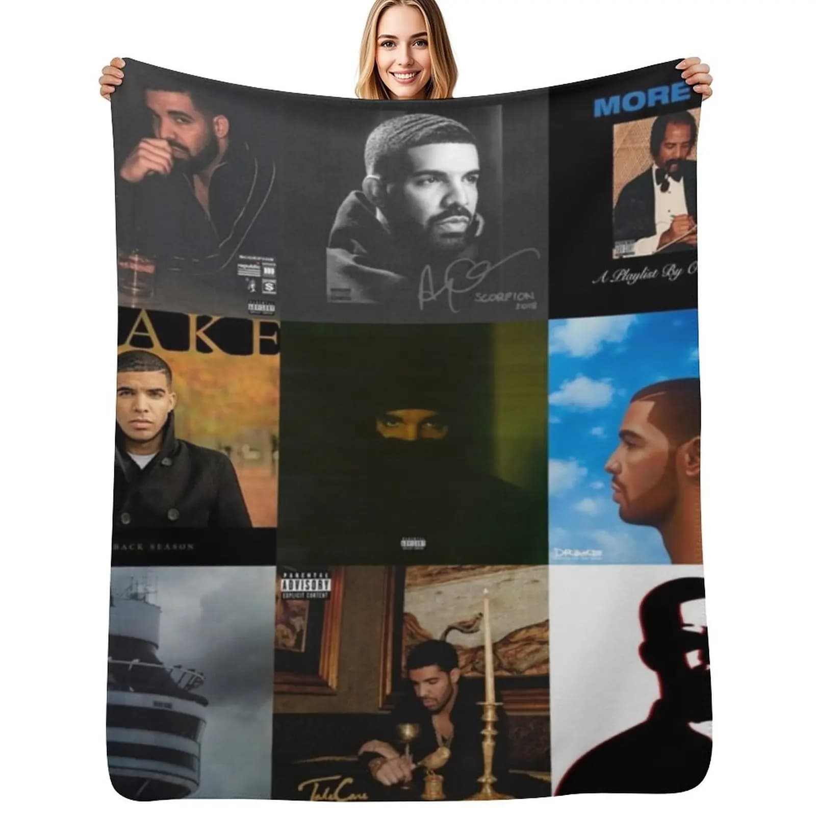 Coperta con copertine di album di Drake, lavabile in lavatrice, morbida e calda
