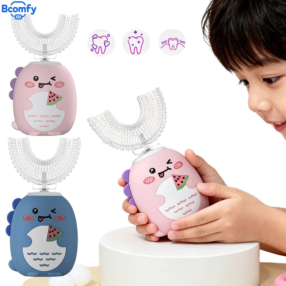 Spazzolino elettrico per bambini Spazzolino elettrico automatico a forma di U in silicone da 360 gradi Carica USB Spazzolino impermeabile IPX7
