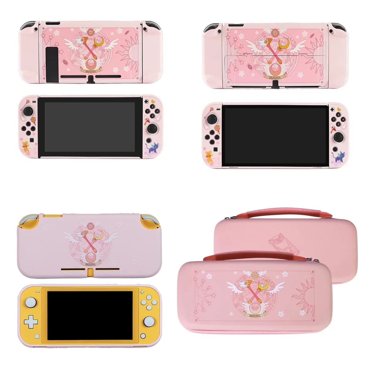 Guscio protettivo per Nintendo Switch / Switch Oled / Switch Lite, custodia per dock serie Sakura rosa Custodia per trasporto Cappucci per impugnatura per pollice