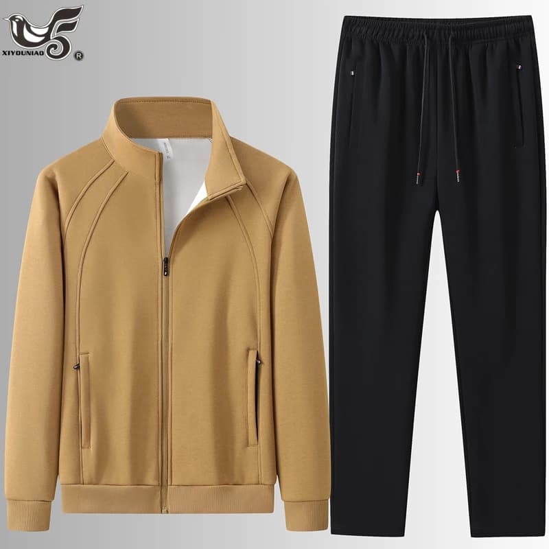 Men's Cotton Set Autumn Winter Jogging Sportswear 2PCS Sport Suit Jacket+Sweatpants Sweatsuit Men Basketball Tracksuit Clothing