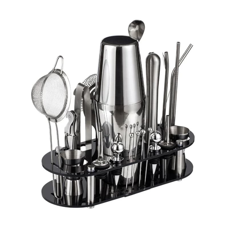 17 Piece Stainless Steel Cocktail Shaker Set with Acrylic Stand - Complete Bartender Kit for Home Bar Mixing Drinks