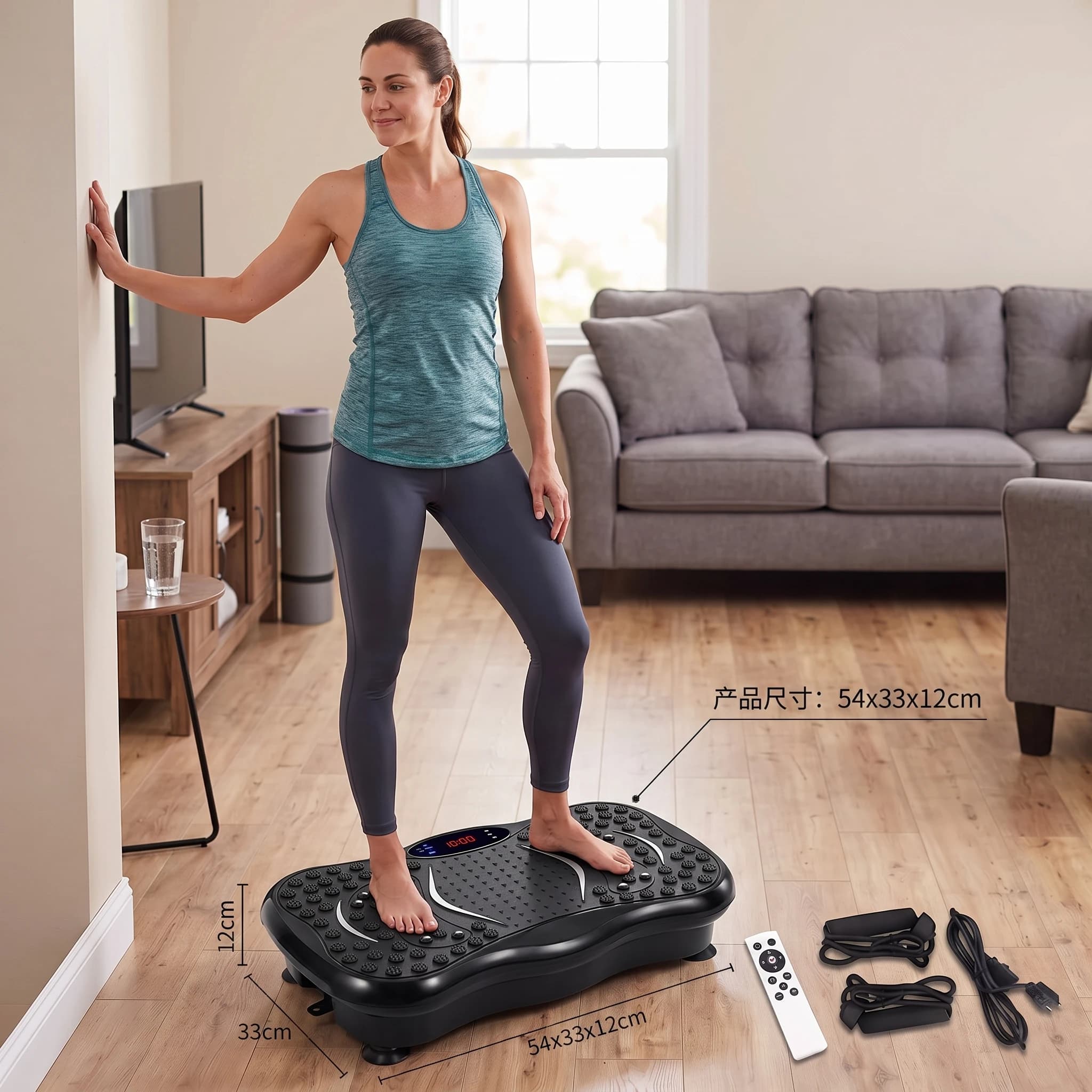 Vibration Plate Exercise Machine with Bluetooth Speaker & Remote Control, Full Body Workout Platform with Resistance Bands, LED Display, Quiet Motor for Home Gym