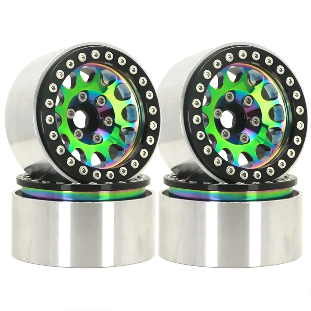 Ajrc 1.9 pollici Colorato Metallo Beadlock 12 Foro Rotondo Mozzo Ruota Cerchione Per 1/10 Rc Crawler Axial Scx10 Axi03007 Yikong Trx4 Redcat Rgt