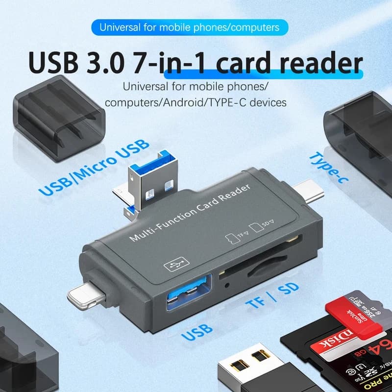 1 PC NIUTOUBIRD 7-in-1 card reader suitable for Type-C Android phones and computers OTG3.0 multifunctional card reader