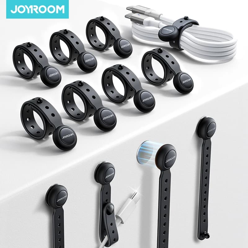 Joyroom 12/6PCS Fascette magnetiche per la gestione dei cavi Organizzatore di cavi Supporto per cavi da 11 cm Cinghie regolabili per organizer con gancio e anello per la casa