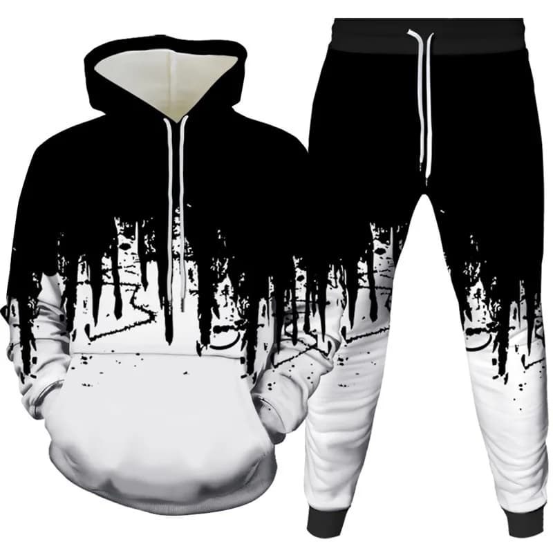 3D Ink Painting Printed Hoodie Pant Set Men's Fashion Casual Sweatshirts Sports pants Two-piece suits Man Clothing