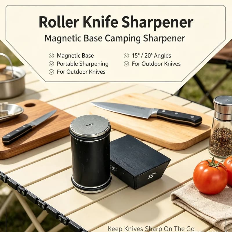 Multipurpose Kitchen Rolling Knife Sharpener Kit, Angle Roller 15 & 20 Degrees Magnetic Holder Diamond Sharpening Stone