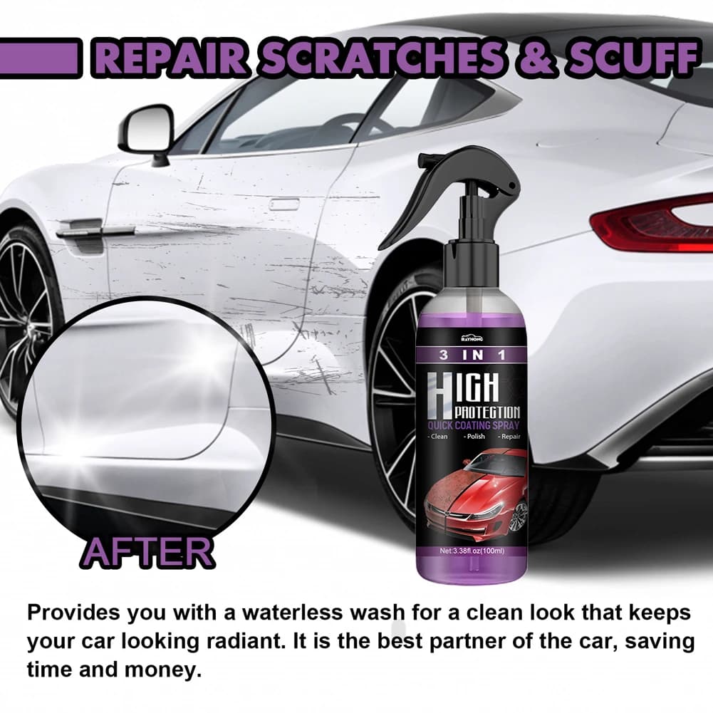 Set da 2 Spray per Rivestimento Ceramico Auto 3 in 1 100ml, Cera Spray per Lucidatura e Riparazione Graffi, Cura della Vernice Auto