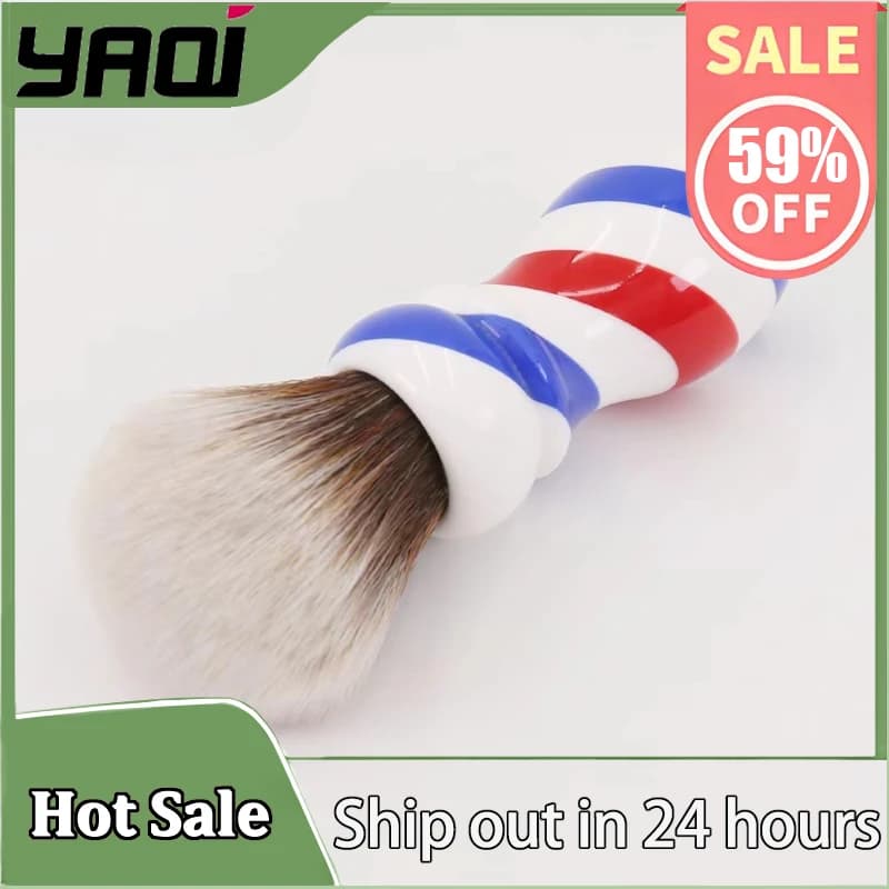 YAQI 24MM Nuovo stile canna da barbiere Pennello da barba con nodo sintetico marrone per uomo Strumenti professionali per la cura del viaggio ad alta densità