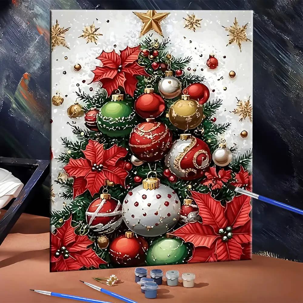 Huacan Paint By Number Adult Kit Christmas Tree DIY Digital Oil Painting Flower Handpainted Painting Art Wall Decor Living Room