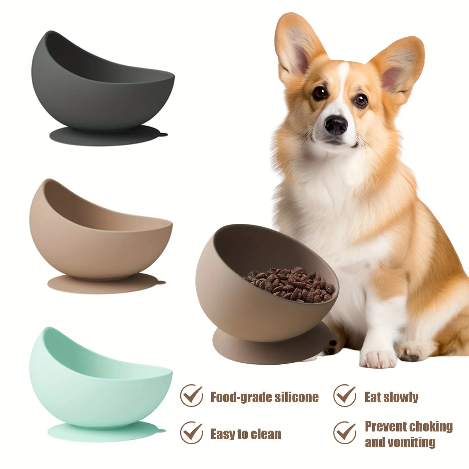 1pc Non-Slip Anti-Choking Slow Feed Dog & Food Bowl,Dual-Use Wet/Dry Pet Dish,Slow Feeder for Kittens,Large Suction Cup Base
