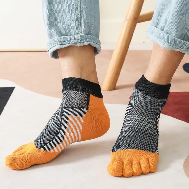 5 paia di calzini a cinque dita da uomo in cotone sottile con punta a tubo basso calzini sportivi traspiranti che assorbono il sudore tubo corto