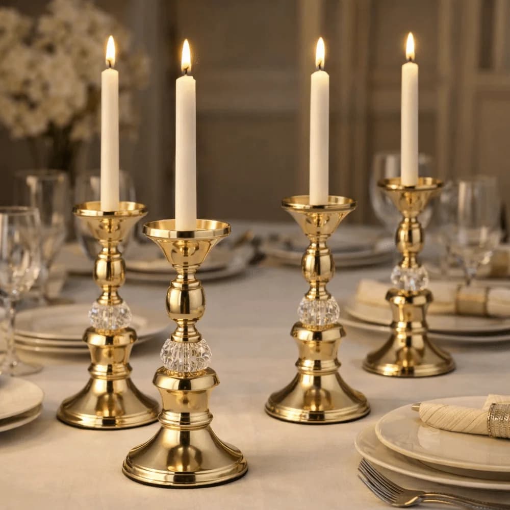 European Style Gold Metal Pillar Candlestick Non-slip Bottom Different Sizes Table Candle Holder Vintage