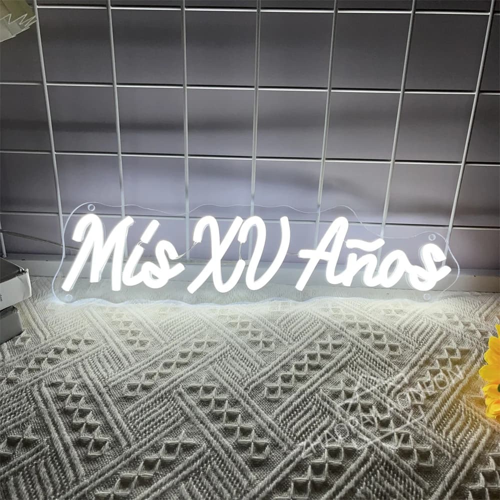 Insegna al neon di buon compleanno Mis 15 Anos Decorazione da parete Interruttore dimmerabile Insegna al neon a LED Decorazione per feste di compleanno Decorazioni per la casa