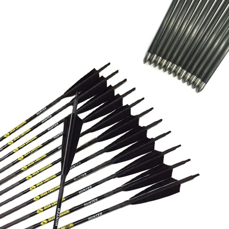 Frecce in carbonio per tiro con l'arco, ugello a perno, punte 80GR, piuma di tacchino da 4 pollici, arco ricurvo, caccia, tiro, Sp500-900, 12 pezzi