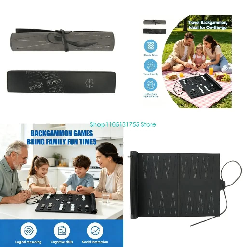 K0EF Backgammon Board Game Portable Folding Chess Board Outdoor Backgammon Set Strategy Board Game for Table Game Enduring
