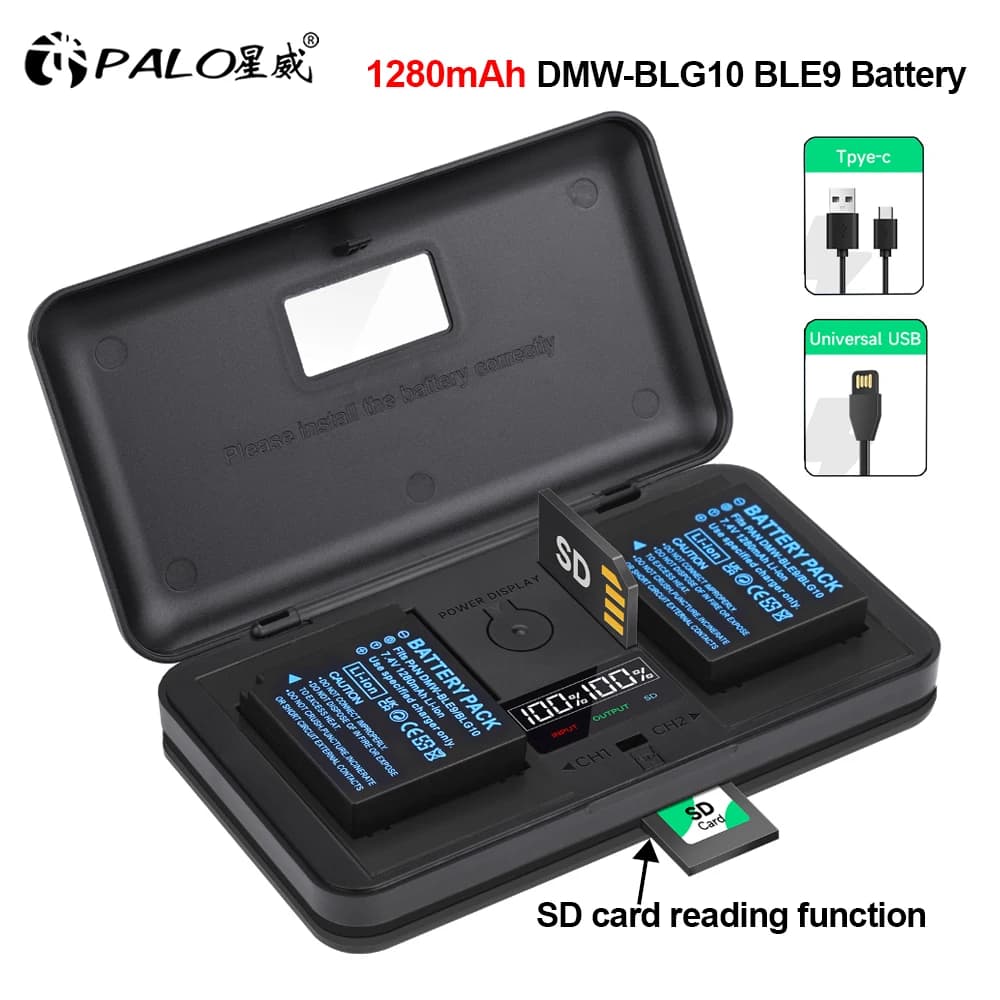 PALO DMW-BLG10 DMW BLG10 BLG10e BLE9 Batteria + Custodia Caricabatterie USB LCD per Panasonic LUMIX GF5 GF6 GX7 LX100 GX80 GX85 GF3 GF5 LX100