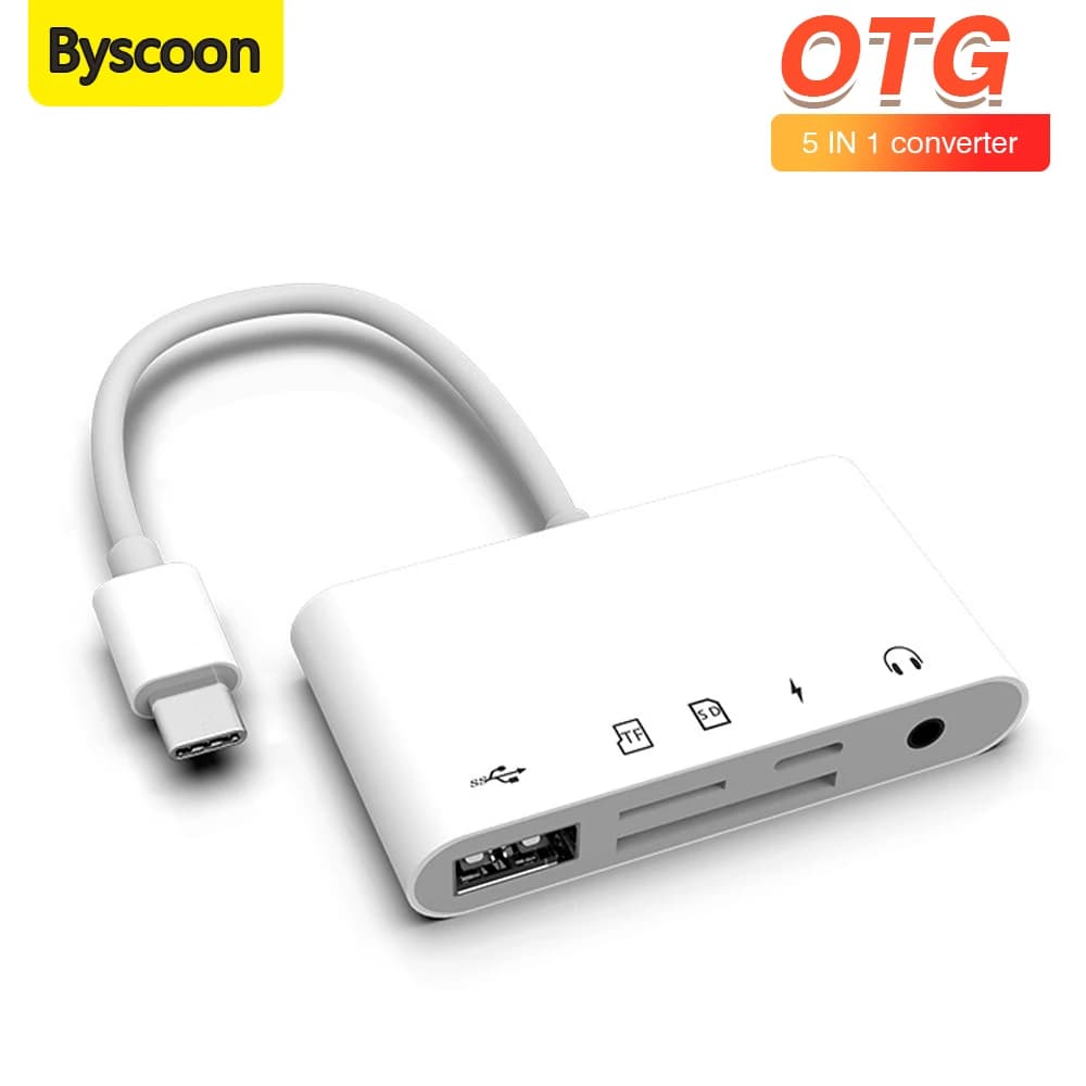 Lettore di schede di memoria 5 in 1 da USB-C a SD TF con jack da 3,5 mm e adattatore di ricarica USB-C per iPhone 17 16 iPad Fotocamera Adattatore OTG