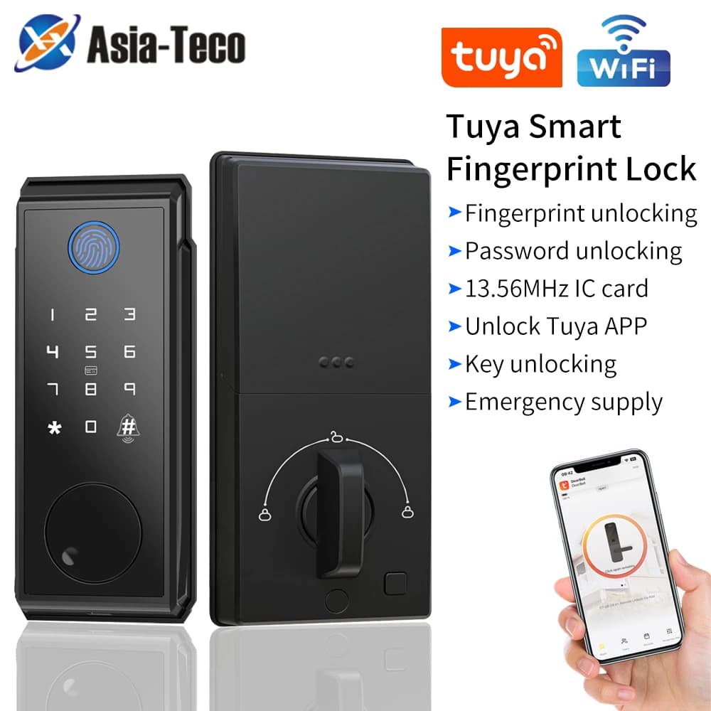 Smart Deadbolt Lock Tuya APP Wifi Keyless IC Card tastiera per impronte digitali sblocco remoto digitale serratura della porta del cilindro del bullone morto per la casa