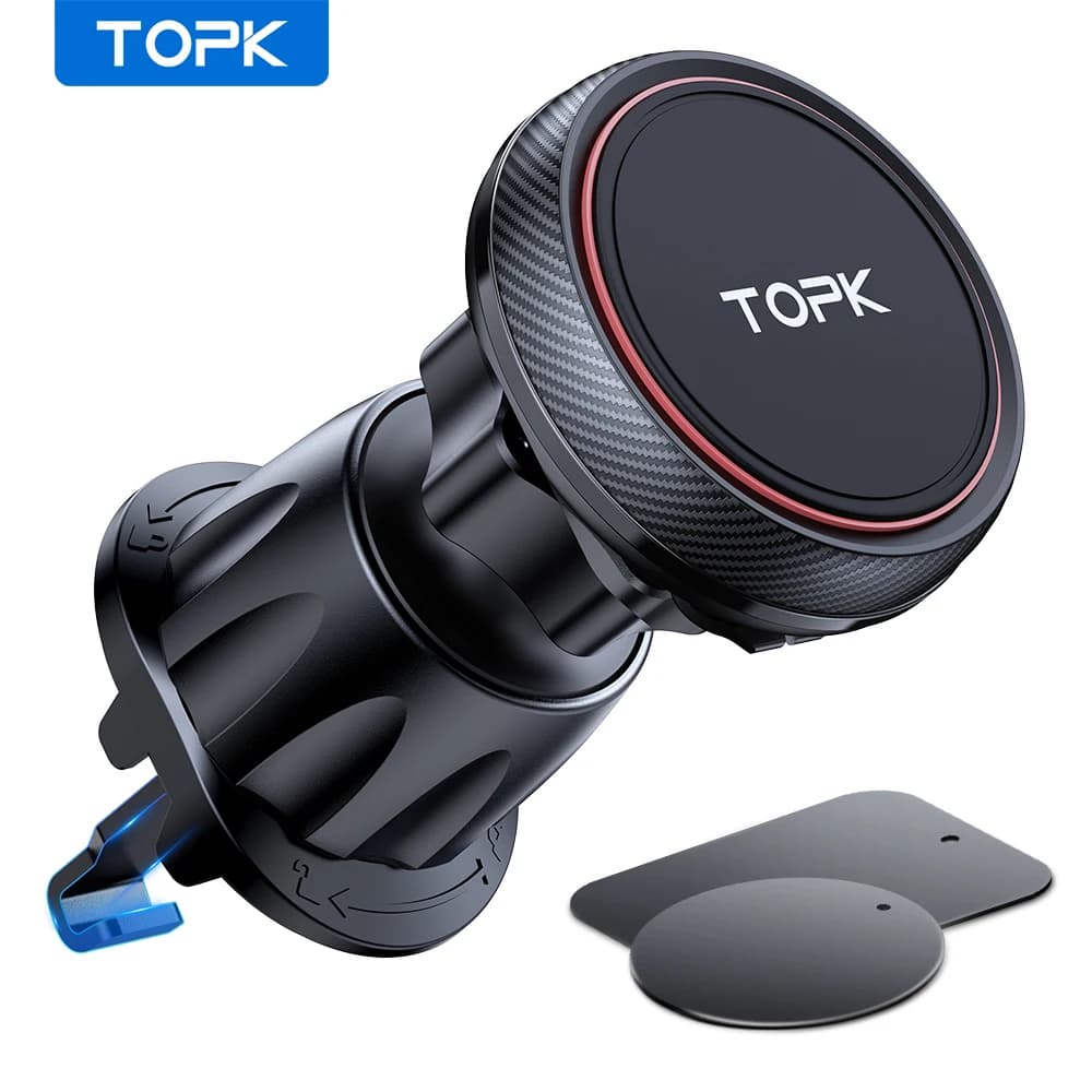 TOPK Magnetic Car Phone Holder in Car Phone Holder Magnetic Air Grip, 6 magnets N52 Universal mobile phone support for iPhone 15