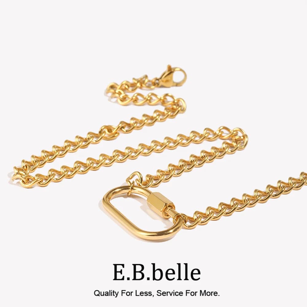 E.B.belle Geometry Rectangle Buckle Pendant Necklace For Women Girl DIY Charm Stainless Steel Jewelry Accessories