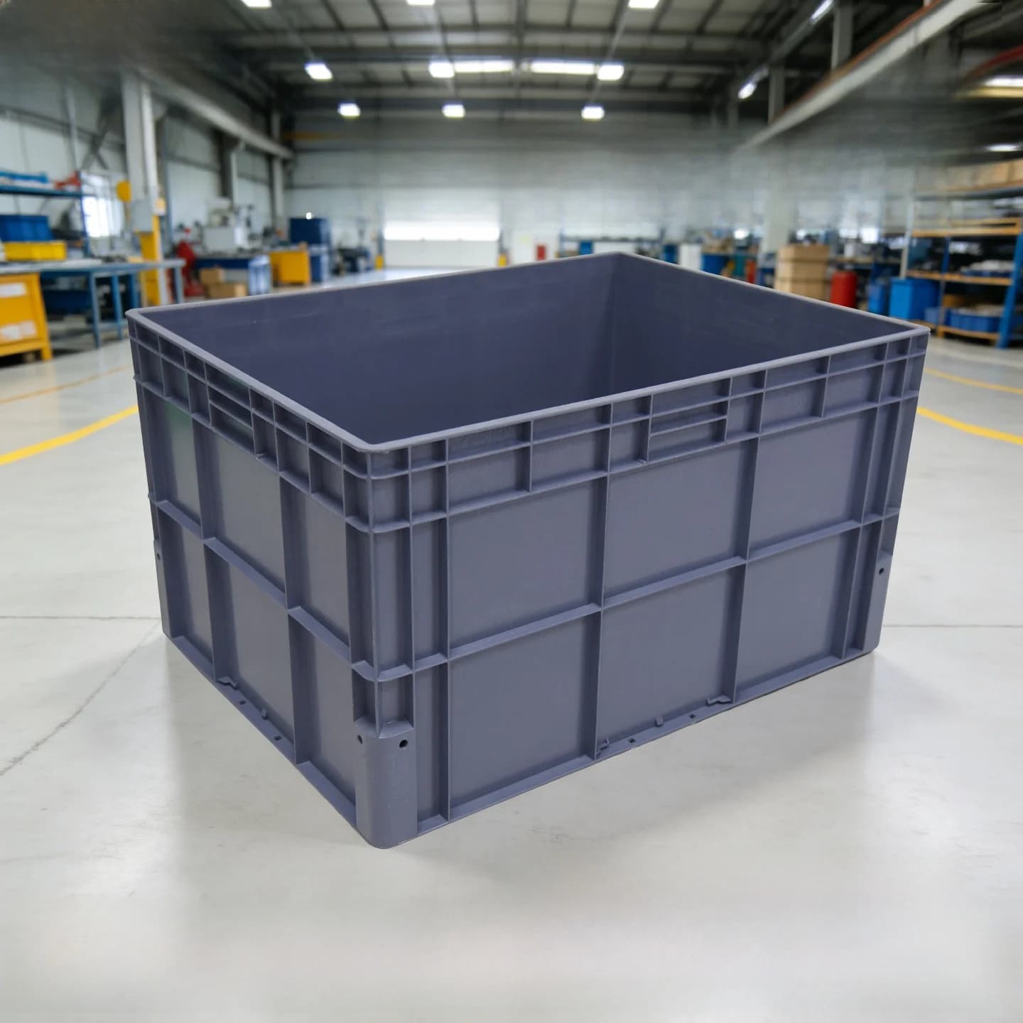 Scatola di Stoccaggio in Plastica Rinforzata con Base Rinforzata, Formato Grande Rettangolare, Scatola Industriale per Magazzino