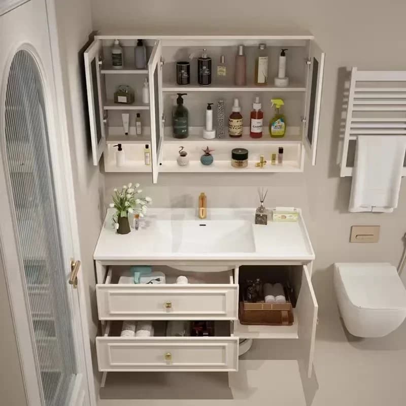 Mobile da bagno francese Vanity Piatto in ardesia Lavandino senza cuciture Lavabo in ceramica Lavabo moderno Lavabo per WC Mobili combinati in legno