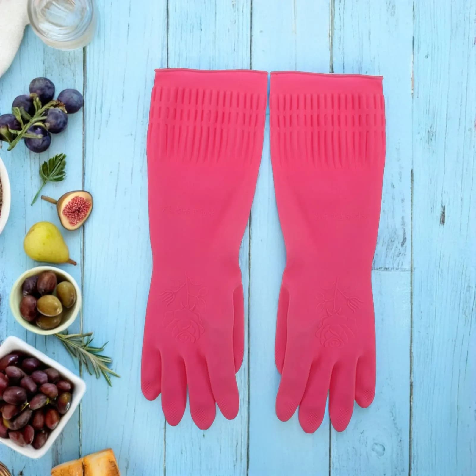 3Pairs Dishwashing Gloves Waterproof Latex Heavy Duty Extended Coverage Non Slip for Kitchen Cleaning Laundry Bathroom Pet Care