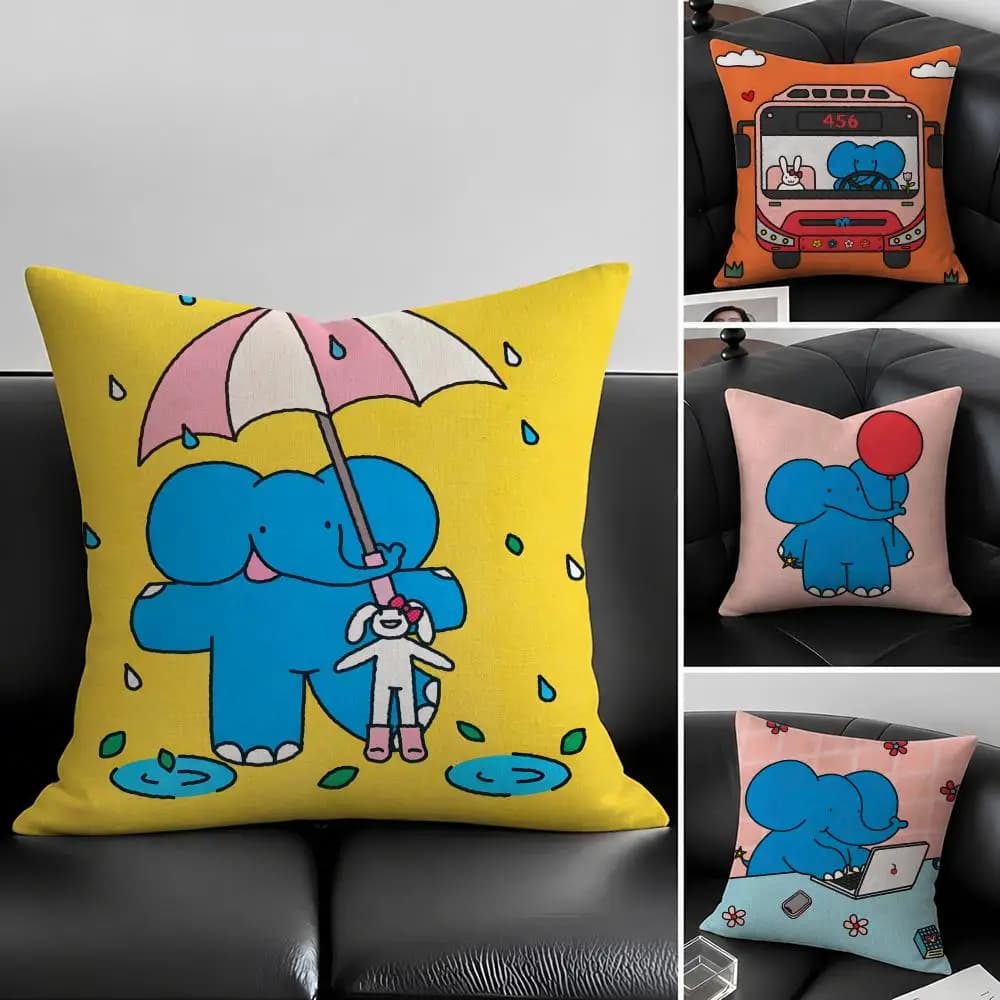 Set di fodere per cuscini in lino naturale, decorazione all-in-one per divano, camera da letto e sedia B-Blue Elephant CappuccinoS