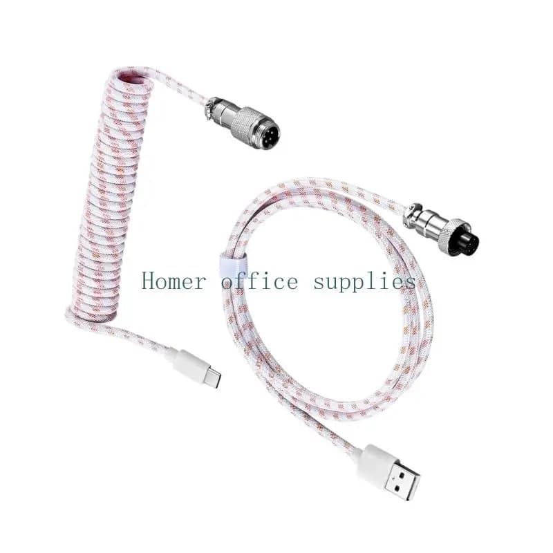 K43B Stretchable Coiled USB A To C Cord For Mechanical Keyboard Braided 3Meter Length