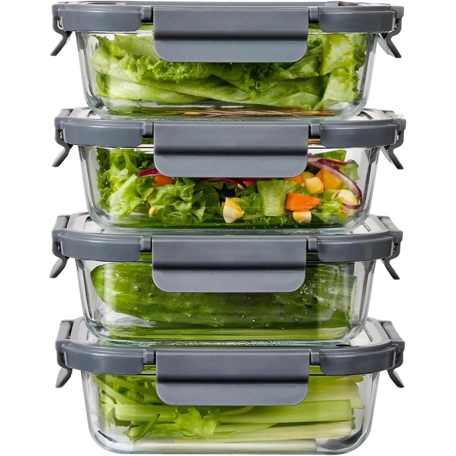 Contenitori in Vetro per Alimenti con Coperchi, Set da 4 da 22oz, Contenitori Ermetici per Preparazione Pasti, a Prova di Perdite per il Pranzo