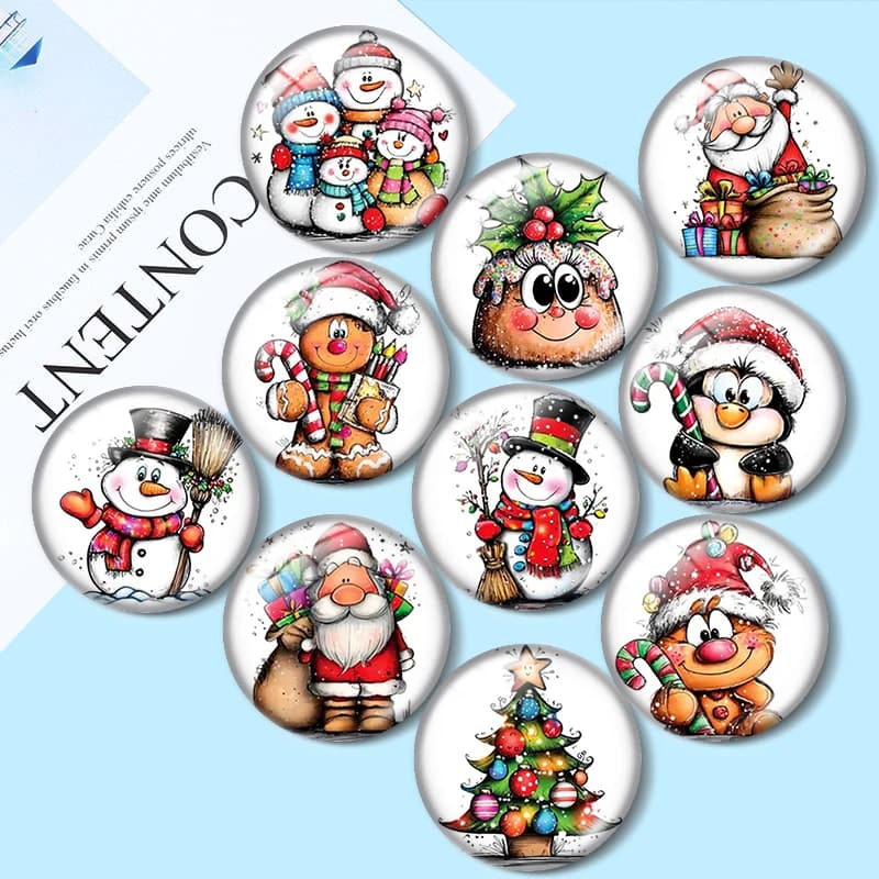 Cute Cartoon Christmas 12/18/20/25mm glass cabochon bracelet pendant rings for jewelry demo earrings back Making findings