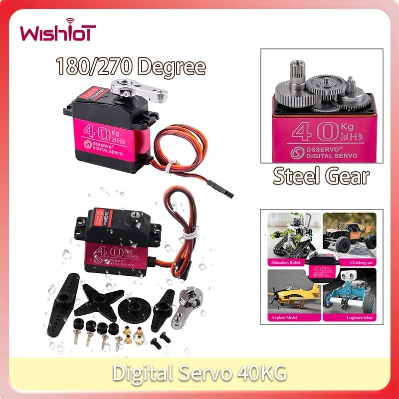 Servo digitale 40KG 180/270 gradi Motore ad ingranaggi in acciaio a coppia elevata Impermeabile IP66 + Braccio 25T per RC Auto Robot Aerei Giocattoli fai da te