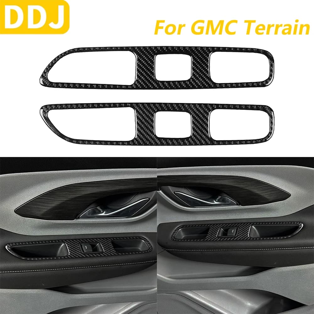 For GMC Terrain 2018-2023 Carbon Fiber Rear Door Window Lift Panel Control Panel Trim Accessories Auto Adhesive Decoration