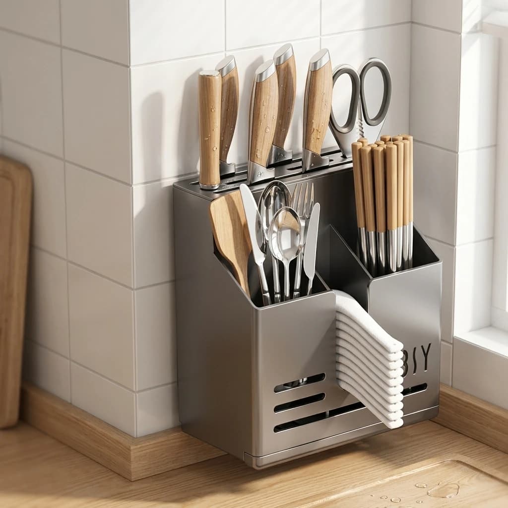 Knife Holder Plastic Wall Mounted Organizer Drainage Rack for Kitchen Cutting Board Storage Space Saving Durable Tool Stand