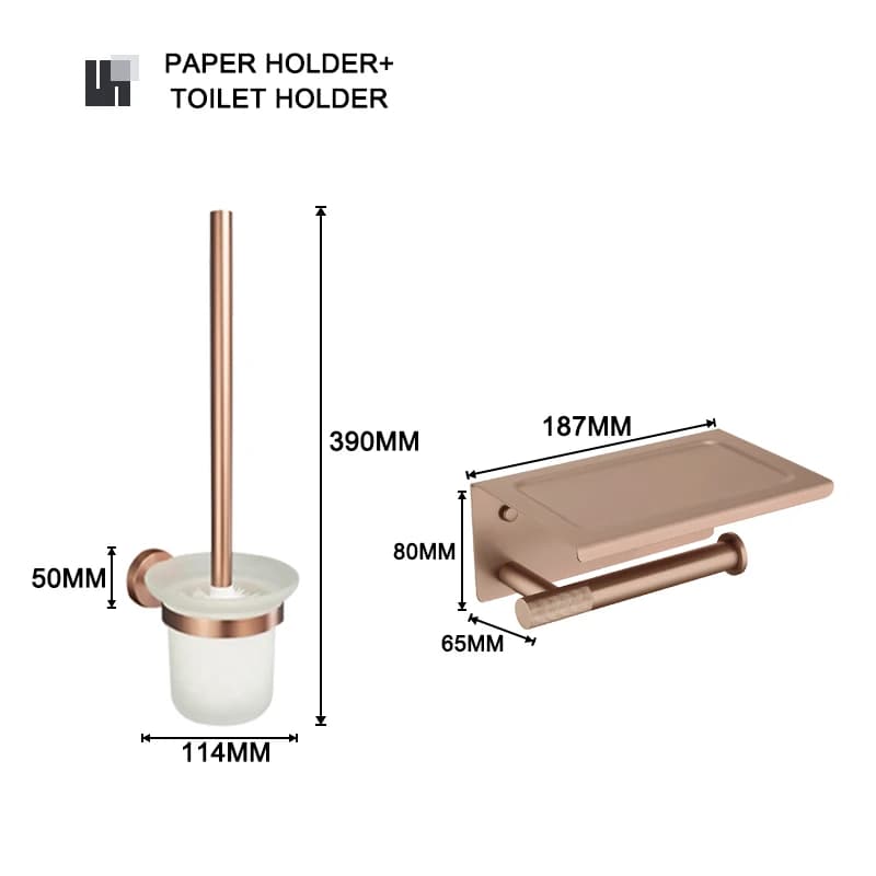 Accessori da Bagno a Parete in Acciaio Inossidabile Nero Nichelato, Oro Spazzolato, Oro Rosa, Grigio, Porta Scopino WC in Vetro