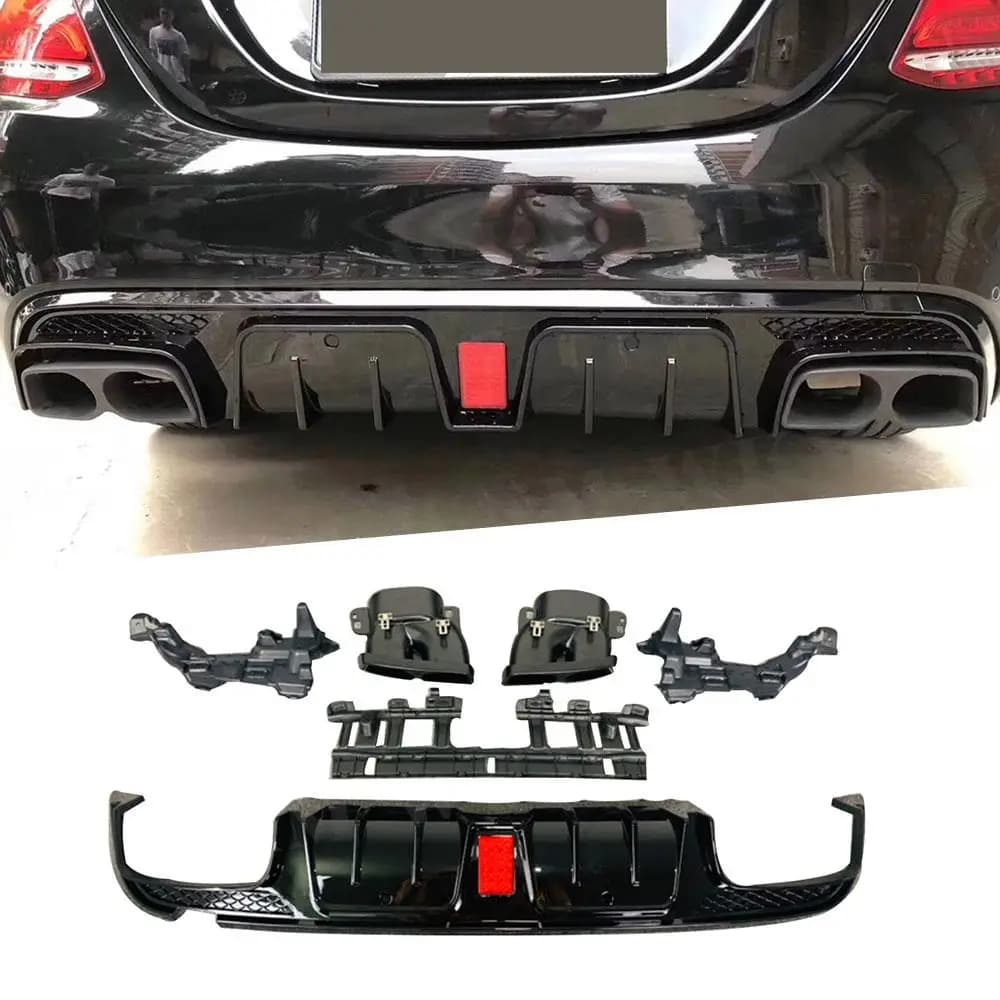 JIACHE Car Rear Lip Diffuser Led Light Exhaust Tips For Benz C Class W205 C200 C300 C63 For AMG 4 Door 2015-2019 Bumper Guard