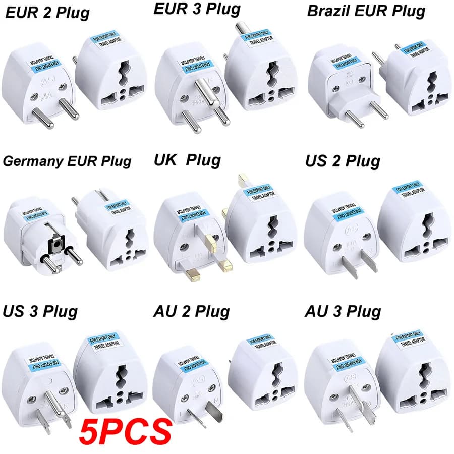 NEW 5PCS Universal American European EUR AU EU To US UK AC Power Plug Adapter USA Israel Brazil Travel Converter Socket Plug