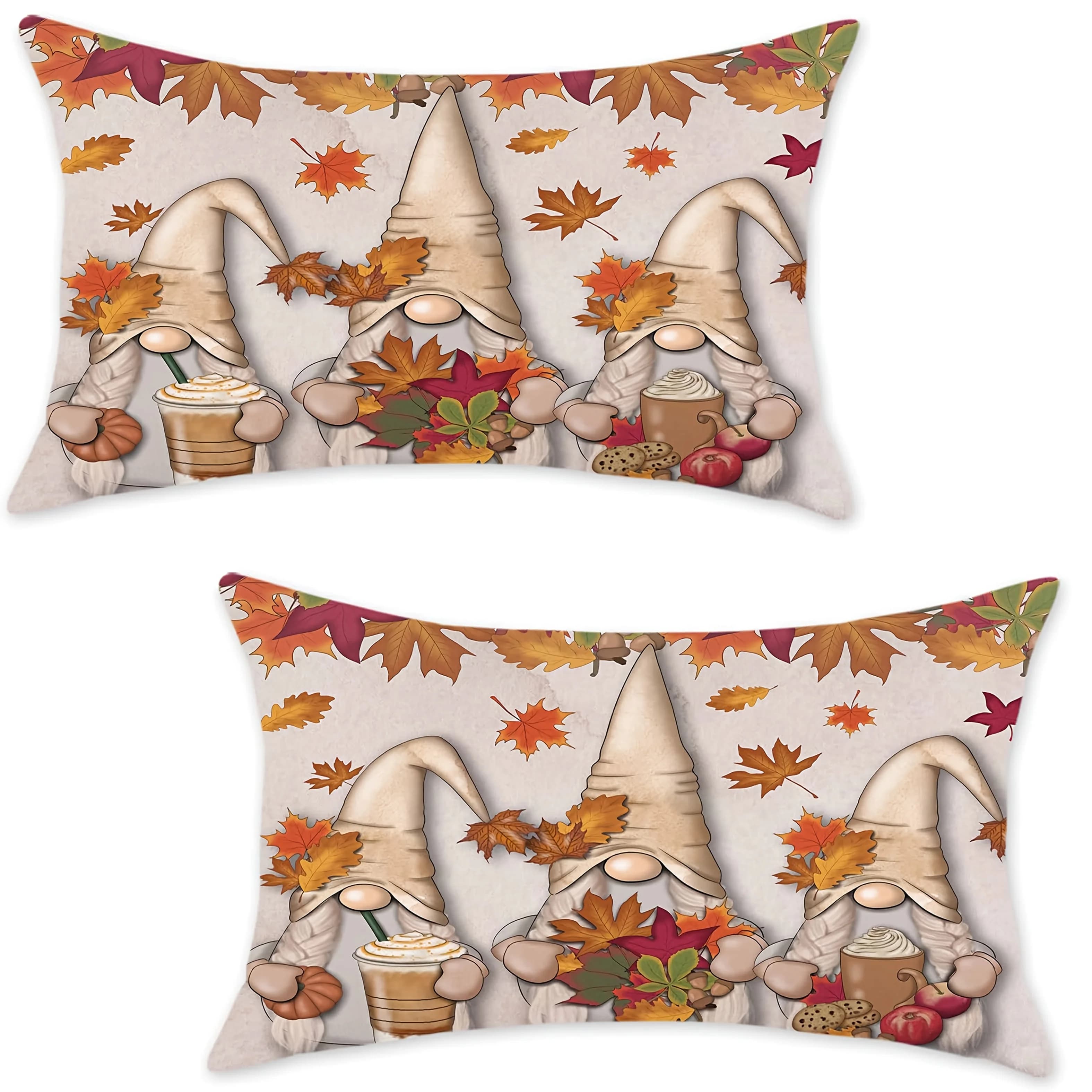 2D FLAT-2pcs Fall Gnome Lumbar Pillow Covers Pillowcase sofa cushion cover family bedroom room decoration