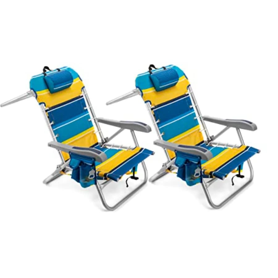 Sedia da Spiaggia Pieghevole con 5 Posizioni, Porta Asciugamani, Borsa Termica XL, Rete Portaoggetti, Portabicchieri e Porta Telefono, Sunshine, Confezione da 2